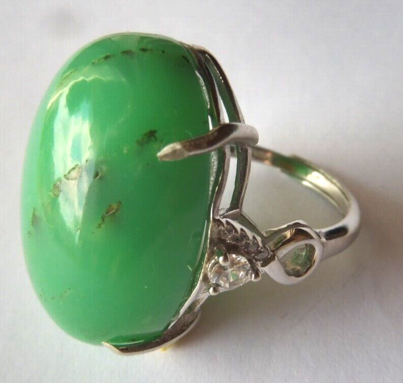 Bague en chrysoprase verte et argent réglable idéale pour vos soirées d'été - 2