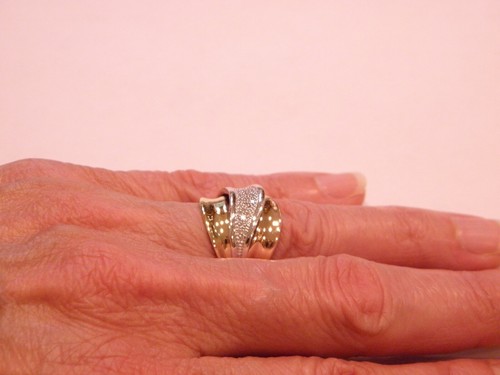 RARE QVC SOLID 14K POLISHED TRI-COLOR 1/10 cttw DIAMOND RING SZ 5 - EXC COND! - Picture 3 of 11