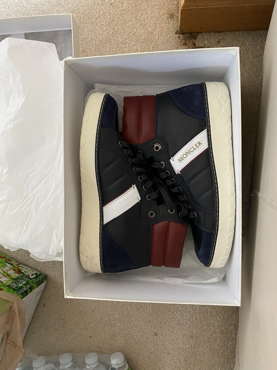 Moncler Blue Red White Leather And Suede High Top Sneaker  display picture 1