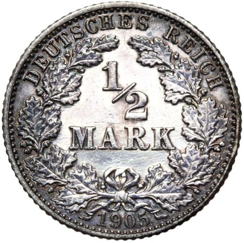 Empire allemand Empire 16 - pièce 1/2 mark 1905 G - argent - CONSERVATION ! - Photo 1/2