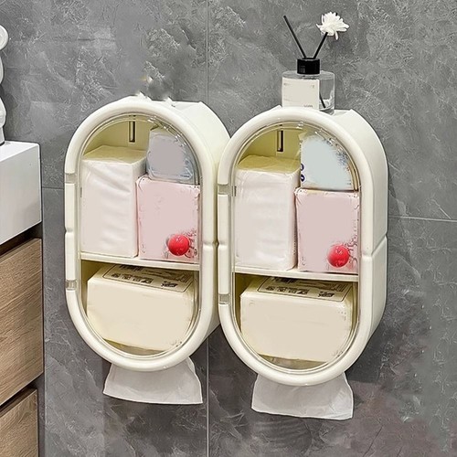 Wall-mounted Bathroom Box Non-punching Face Towel Storage Shelf Kitchen - Picture 3 of 15