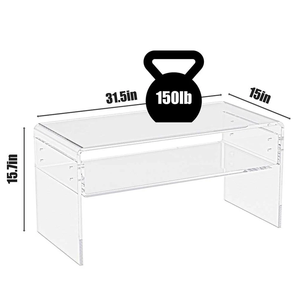 Clear Acrylic Coffee Table with Storage Shelf, 31.5" L x 15" W x 15.7'' H Office - Image 3 of 4