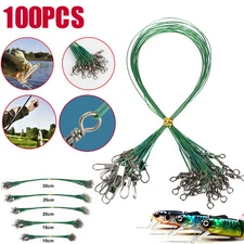 100Pcs Trace Wire Leader Fishing Line Stainless Steel Lures Snap Swivel Durable