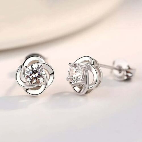 Crystal Swirl Stone Stud Earrings Silver Plated Women Jewellery Gift UK - Picture 2 of 6