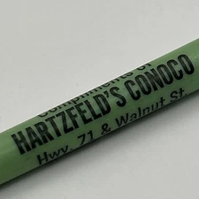 VTG Ballpoint Pen Hartzfeld's Conoco Oil Gas Station Nevada Missouri MO