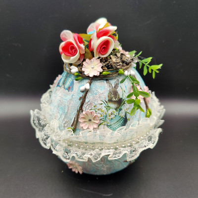 Vintage Style Paper Mache Easter Egg Candy Container Handmade 7.5'' see Video