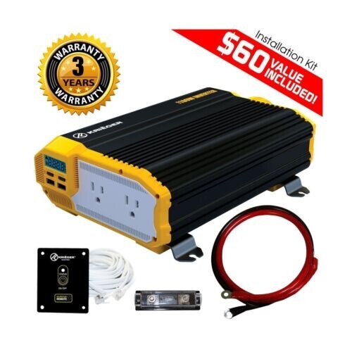 KRIGER 1100 Watt 12V Power Inverter Dual 110V AC Outlets, Car Inverter w/Install