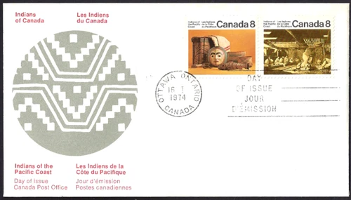 🍁Canada   #571a  Pair  "PACIFIC COAST INDIANS"   Brand New 1974 First Day Cover