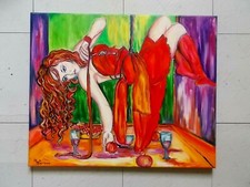 KSPersée " Femme en Robe Rouge " Huile sur Toile 2013