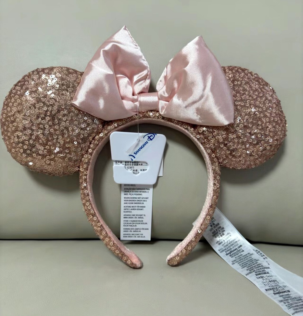 Disney Rose Gold Sequin Minnie Ear Headband with Shimmer Bow Rose Gold and Blush Minnie Bow, Mouse Ears Headband, Minnie  main image 2