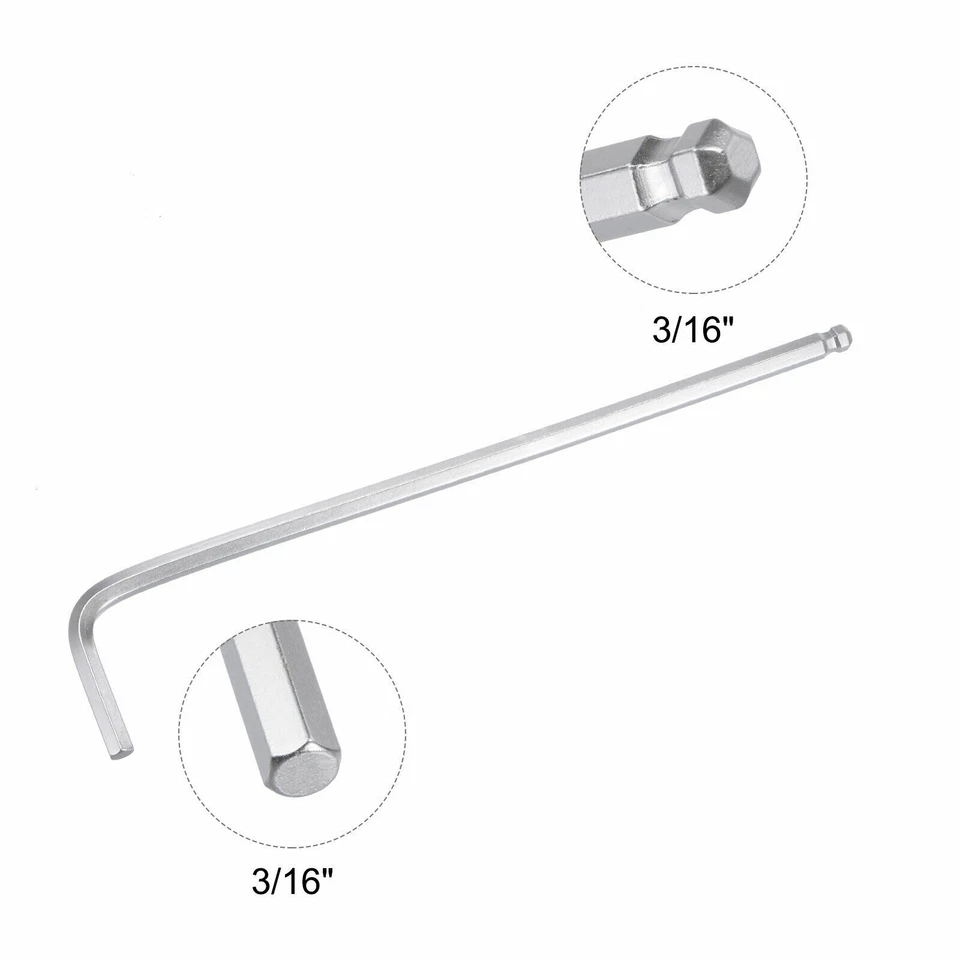 3/16" Ball End Hex Key Wrench, L Shaped Long Arm 40Cr Repairing Tool, SAE Sizes - Image 4 of 4