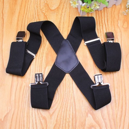 extra starke X-Hosenträger 50mm breit Verstellbar 4 Clips Unisex Herren Damen DE