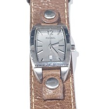 Fossil JR-8610 Pink Leather Cuff Watch Silver Rectangular NEW BATTERY Women Fossil Watch JR-8611 Silver St Steel Case Pink Leather  main image 2