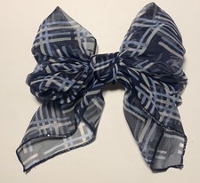 Vintage Hair Bow Clip Blue White Ruffled Sheer