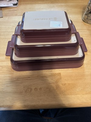 Le Creuset Stoneware 3 Piece Rectangle Baking Dish Set 18/25/32 Cm Fig Color