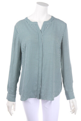 TALBOTS Blouse Print M dark green white