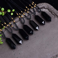 Natural Black Obsidian Quartz Crystal Pendant Healing Stone Necklace Amulet Gift