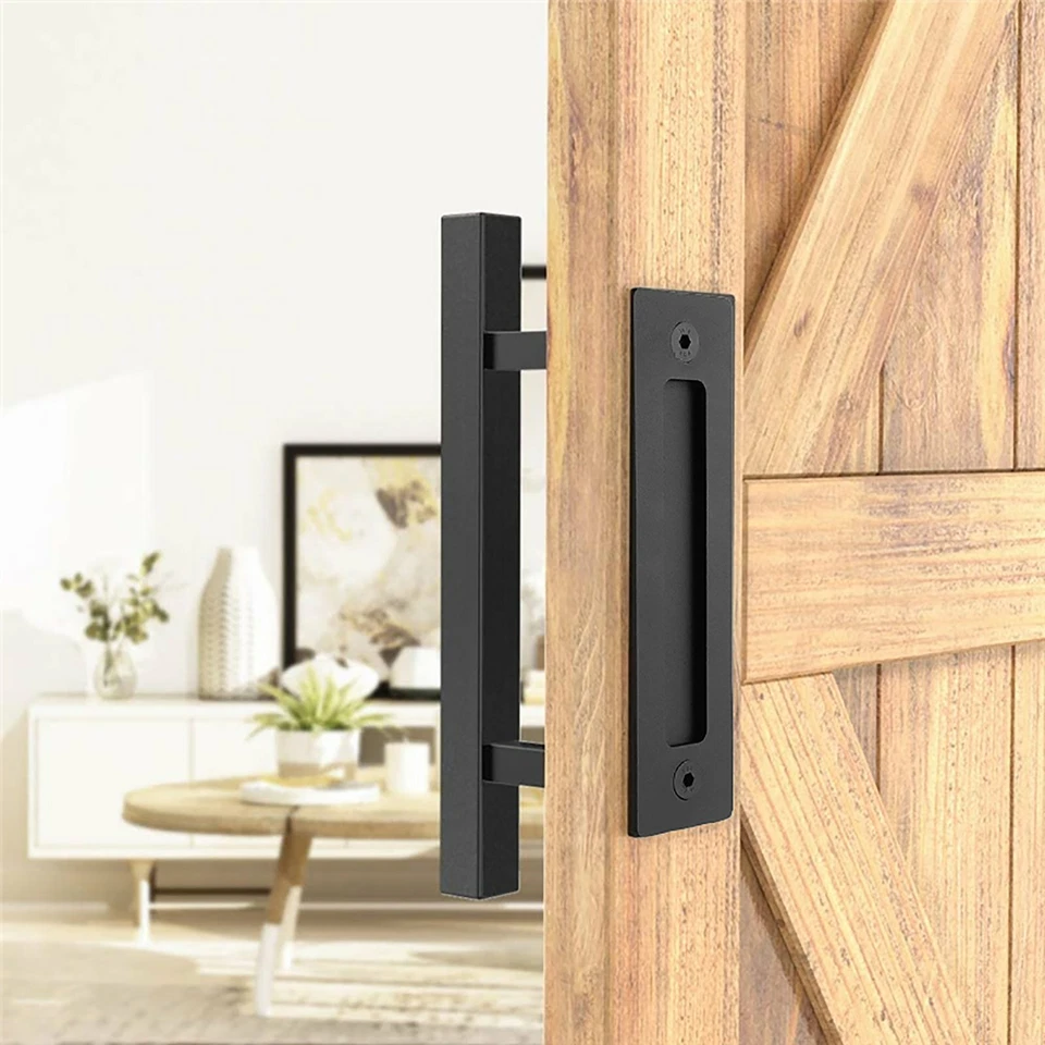 12''Barn Door Handle Black Embedded Translation Wooden Door Interior Door Handle - image 2 of 4