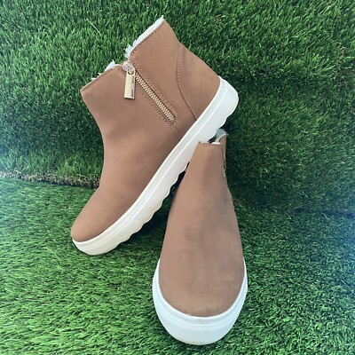 J Slides Poppy Ankle Boots Brown Suede Medium Women’s Faux Fur Lining  Zip