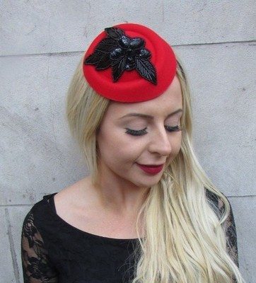 Red and Black Sequin Pillbox Hat Hair 