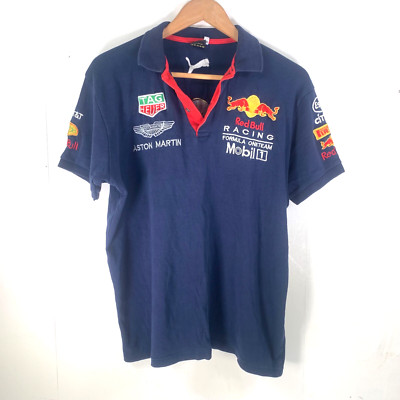 Red Bull Mens F1 Polo Shirt 2XL Blue 100% Cotton Puma Embroidered Soft