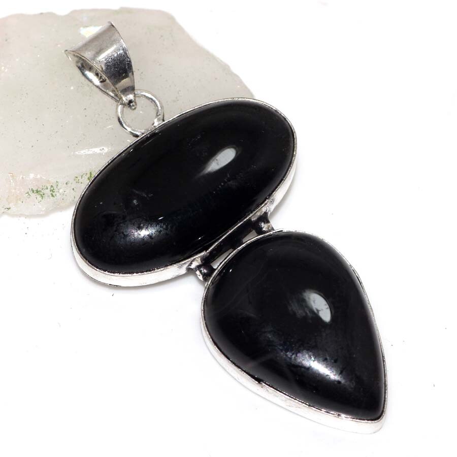 Black Onyx 925 Silver Plated Handmade Pendant Modern Gift 2.3