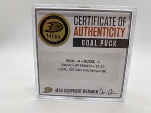 GAME USED SCORED GOAL PUCK MINNESOTA WILD ALEX GALCHENYUK Final Goal Of 2020 | eBay