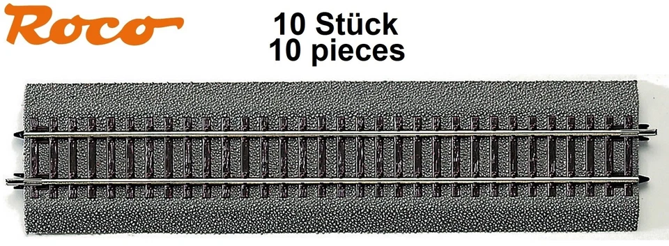 Roco H0 42510-S Gerades Gleis G1 mit Bettung, Länge 230 mm (10 Stück) - NEU