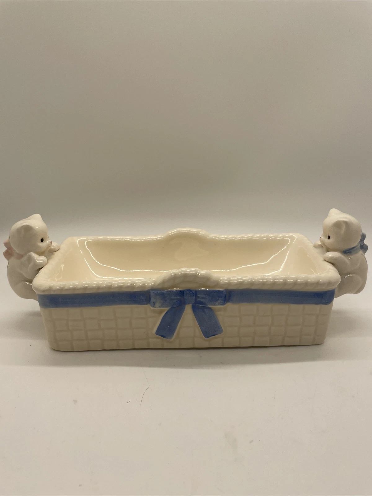 VTG Ceramic Cat/Kitten Basket Cracker Butter Holder | Cute Butter Dish pink&blue