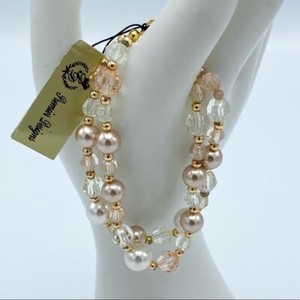 Authentic Premier Designs Madison Faux Pearl Beaded Gold Plated 2 Strand Bracelet
