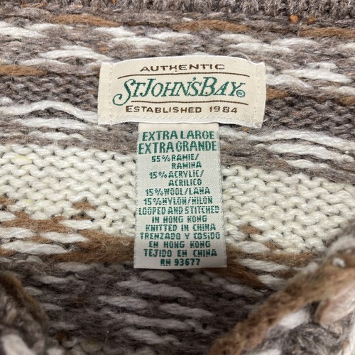 Vintage St Johns Bay Wool Blend Sweater Mens XL Fair Isle Henley Grandpa Heavy - Picture 3 of 24