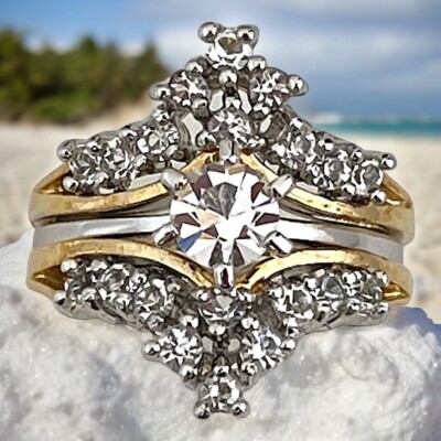 Vintage Wedding Ring Set Size Cubic Zirconia 14K Gold Plate