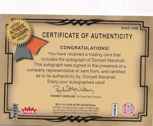 2013-14 Fleer Retro '00-01 Fleer Autographics #00AUDM Donyell Marshall - Image 2 of 2