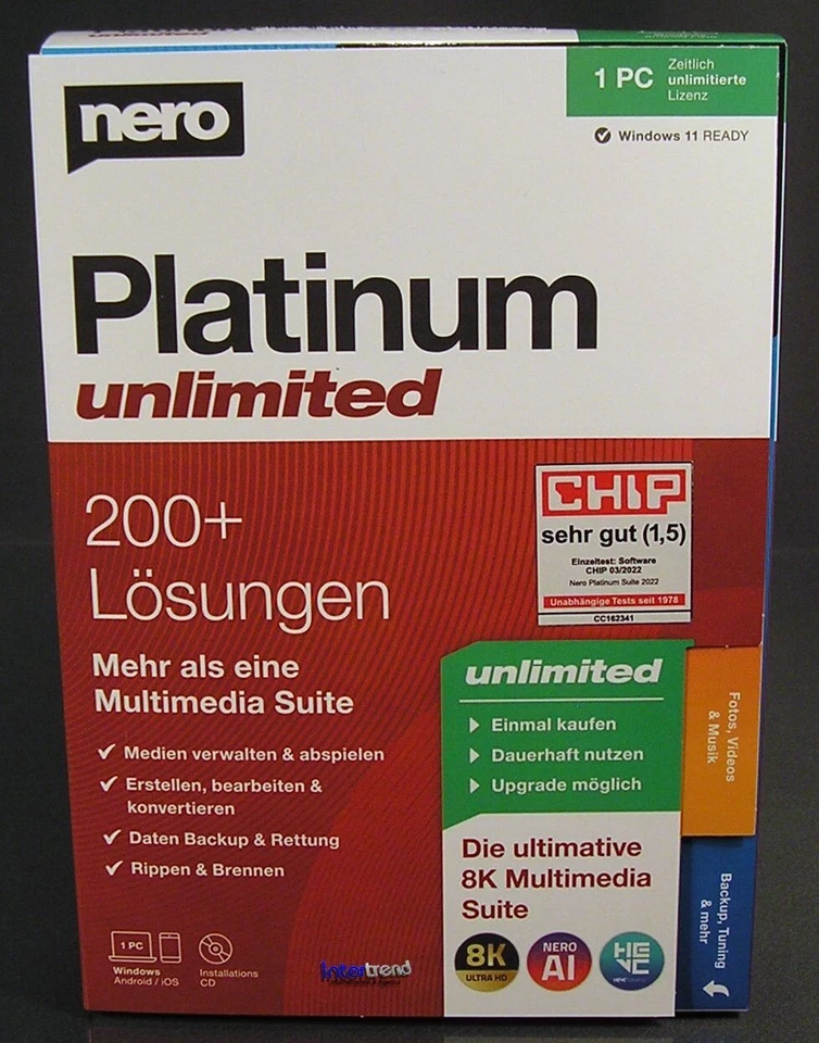 Nero Platinum Unlimited (2023) Vollversion Box + CD 8K Multimedia Suite OVP NEU - Bild 3 von 4