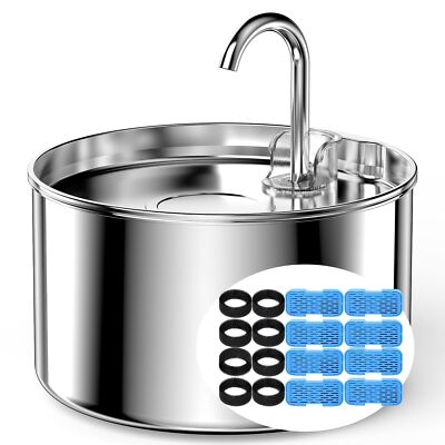 Cat Water Fountain Stainless Steel + 8 filters + 8 Sponges - Pet Water Founta...