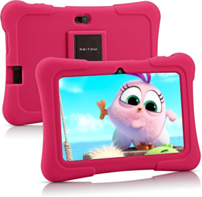PRITOM 7 inch Kids Tablet | Quad Core Android 13, 32 GB ROM | Pink