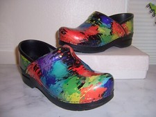 DANSKO PAINT SPLATTER PATENT LEATHER PROFESSIONAL STAPLED CLOGS SHOES 38 7.5 8