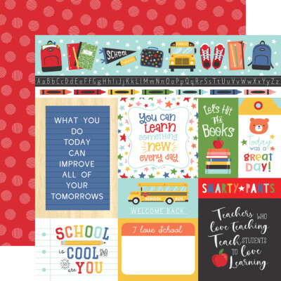 2 Sheets Echo Park Paper I LOVE SCHOOL 12x12 Cardstock - Multi Journaling Cards
