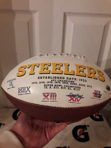 EMMANUEL SANDERS & ISAAC REDMAN SIGNED PITTSBURGH STEELERS WHITE SB XLV FOOTBALL - Picture 2 of 12