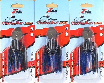 (3) Z-Man 3/8 Oz The Original Chatterbait Elite Fishing Lure Black/Blue New