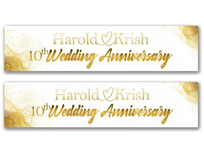 2 x Personalised Wedding Anniversary Party Banners- Any Name, Age and Occasion