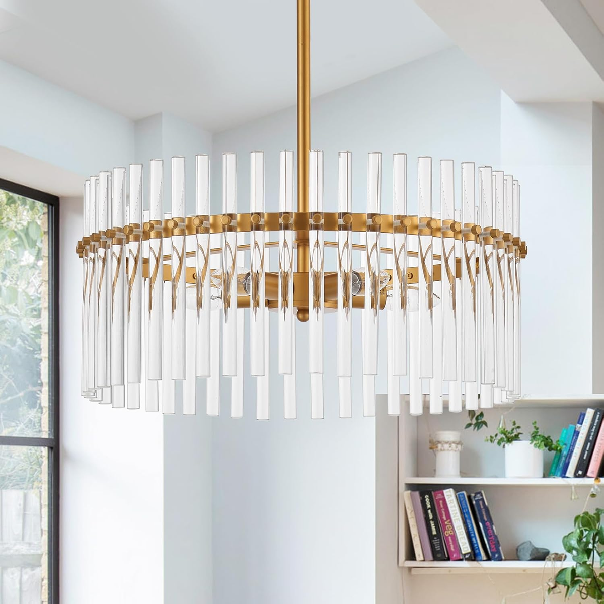 Glass Chandelier for Entryway, Gold Pendant Light for Hallway - Main Image