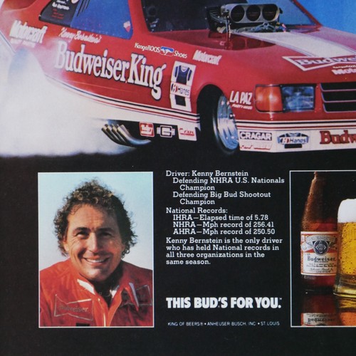 Kenny Bernstein Budweiser Racing Ford Tempo Vintage 1984 Original Print Ad - Picture 2 of 6