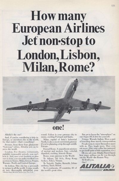 1965 Alitalia PRINT AD Airlines European Airlines DC-8 Jets