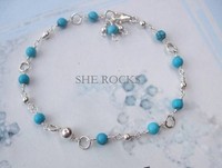 Designer Sterling Silver Turquoise Bead Bracelet December Birthstone Jewelry Designer Sterling Silver Turquoise Bead Bracelet December Birthstone Jewelry