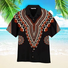 Africa Dashiki Red Gold Flower Aloha Trendy Hawaiian Shirts