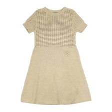 Chanel Coco Mark Knit Short Sleeve Dress Size 38 Chest 19.7 in Length 32.7 in
