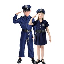Police Officer Costume Kids Halloween Boys Girls Role Play Uniform S-XL