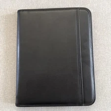 Samsill Portfolio Binder Notebook Cover Faux Leather Black Zippered Pen Loop