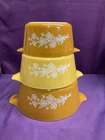 Vntg Pyrex Butterfly Gold Casserole Dish Set 3 Pieces 473B 474B 475B No Lids